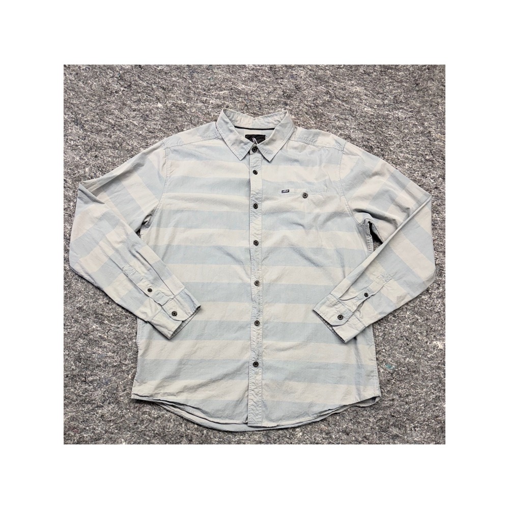 Alpinestars Mens XL Button Down Shirt Long Sleeve Striped Cotton Light Blue Grey